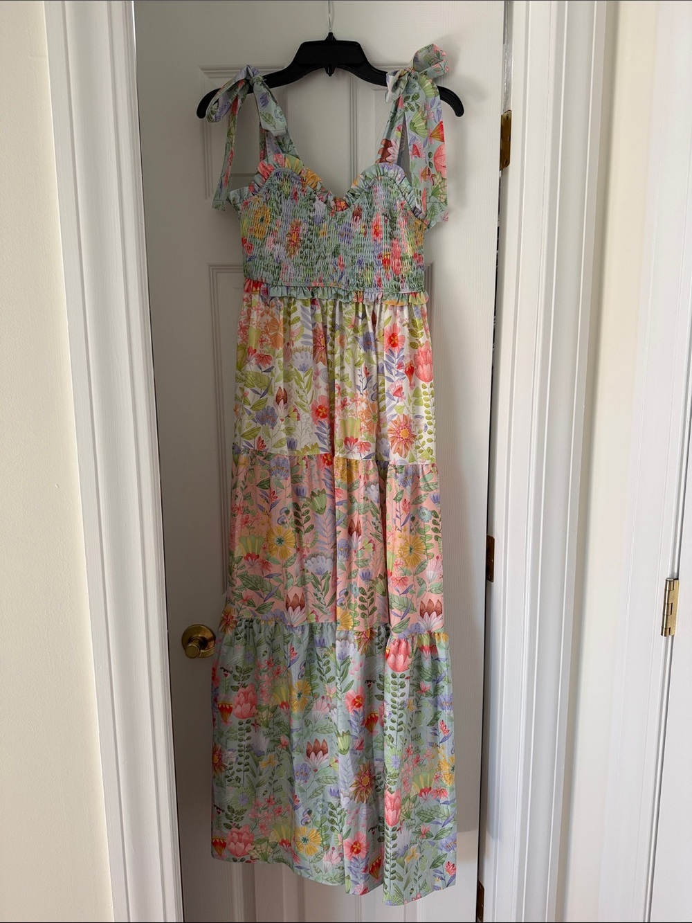 Floral Tiered Tie-Shoulder Women’s Dress - Pastel Multi